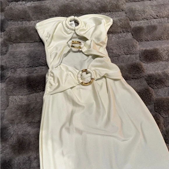 Shani Shemer Lily Lycra Cream Cut-Out Midi Dress - Picture 3 of 3